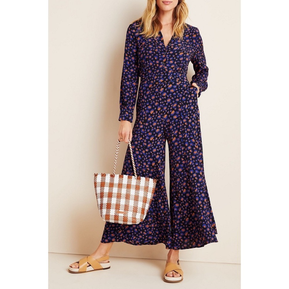 NWT Anthopologie Loveland Wide-Leg Jumpsuit in Sapphire Cheetah Print Size 2